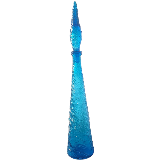 Vintage Blauwe Genie Bottle Empoli Golven Patroon H 58 Cm 1