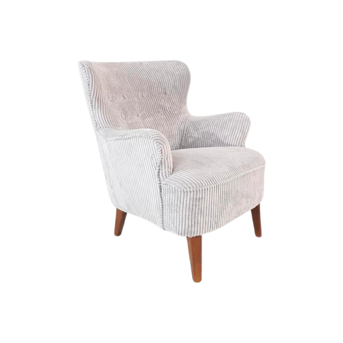 Vintage Artifort Theo Ruth Fauteuil Licht Grijze Rib Dames