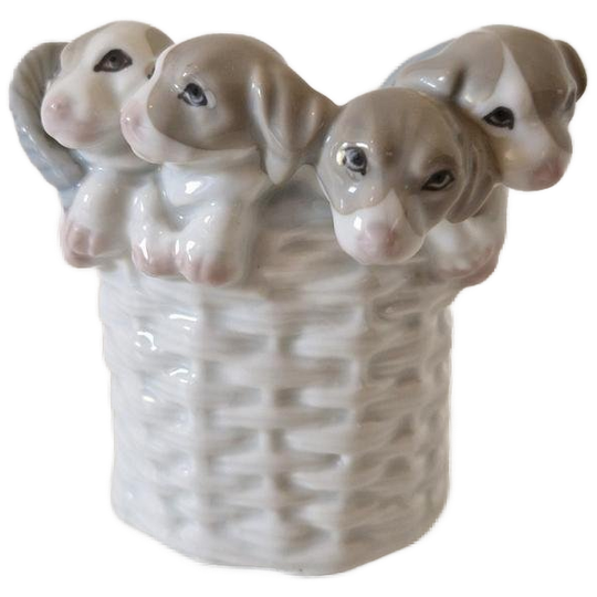 Lladro Stijl Puppy S In Mand Porselein Bloempot 1