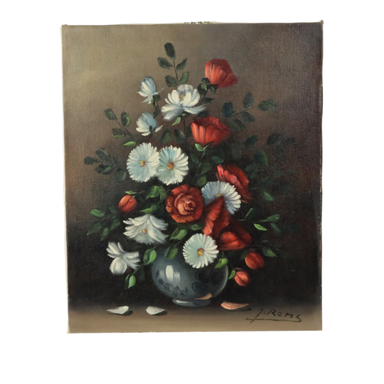 Vintage Bloemen Stilleven Schilderij Gesigneerd J. Rems 60x50cm 1