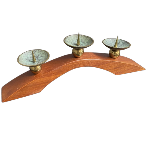 Teak And Brass Candle Holder 1