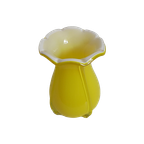 Vintage Dubbelwandig Geblazen Vaas In Geel Met Witte Binnenkant. thumbnail 1