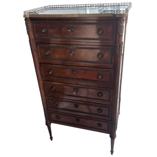 Louis Xvi 6 Laden Commode Met Grijs Marmeren Tablet 1
