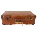 Vintage Bruine Nubuck Leren Koffer Leder Shabby Chic thumbnail 1