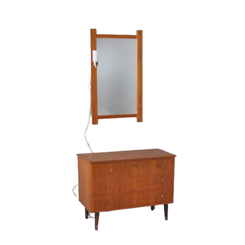 1970’S Swedish Hallway Set Of Lowboard And Mirror