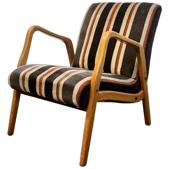 Vintage Fauteuil, Duitsland 1970's, Gestreepte Bekleding 1