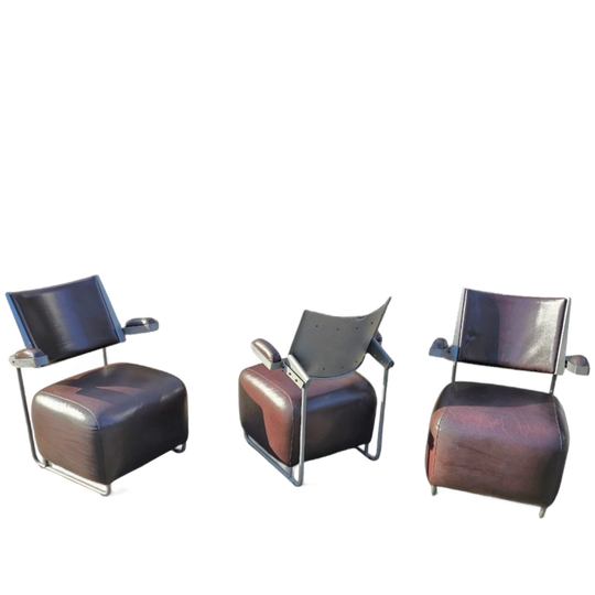 3 X Oscar Armchair By Harri Korhonen For Inno Interior Oy / Brown Leather / 1980s 1