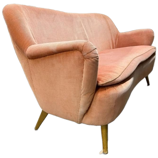 Vintage Zalmroze Geribte Zetel / Canapé / Fauteuil 1