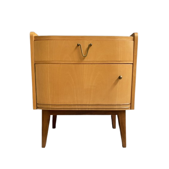 Blond Wood Nightstand Cabinet With Glass On Top 1