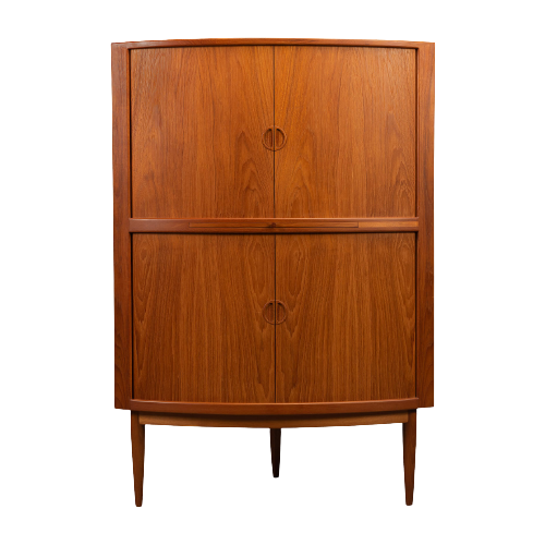 Deens Design Teak Hoek Kast Met Tambour Deuren, 1960S