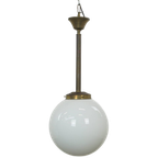 Charmante Vintage Glazen Bol Hang/ Plafondlamp Van Melkglas In Art Deco Stijl thumbnail 1