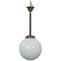 Charmante Vintage Glazen Bol Hang/ Plafondlamp Van Melkglas In Art Deco Stijl