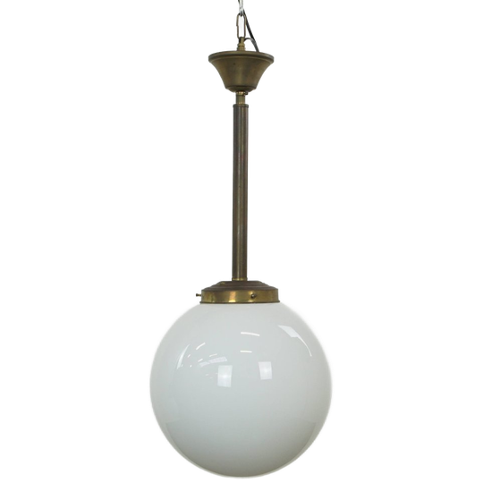 Charmante Vintage Glazen Bol Hang/ Plafondlamp Van Melkglas In Art Deco Stijl 1