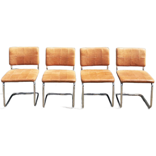 Bruin Leren Buisframe Stoelen (4 Stuks) 1