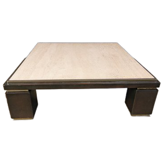Copper And Travertine Coffee Table By Belgochrom, 1970s 1