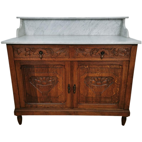 Vintage Frans Dressoir Commode, Ladekast Met Marmer Blad 803