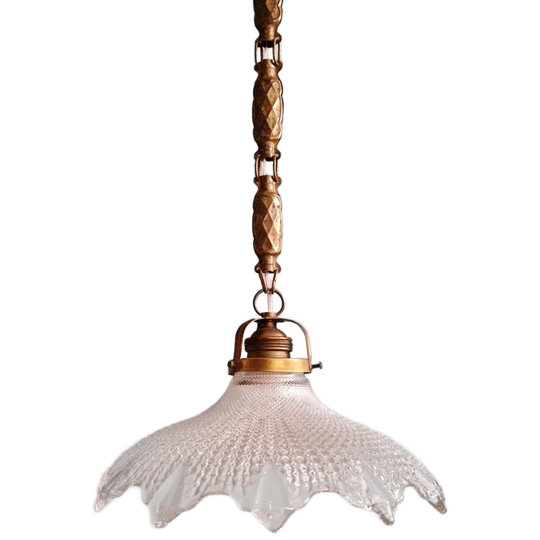 Art Deco Hanglamp In Geschulpt Transparant Glas, 1920-30 1