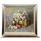 Gesigneerd Stilleven Met Bloemen En Kralen. thumbnail 1