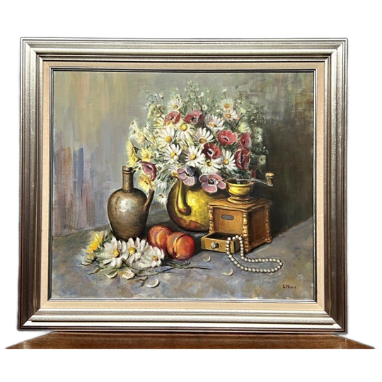 Gesigneerd Stilleven Met Bloemen En Kralen. 1