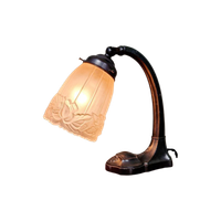 Art Deco Bureaulamp In Metaal En Roze Gesatineerd Glas, 1920-30