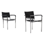 Set Of 2 Italian Modern Saddle Leather And Chromed Steel Chairs 1980S thumbnail 1