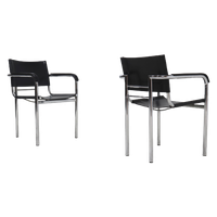 Set Of 2 Italian Modern Saddle Leather And Chromed Steel Chairs 1980S