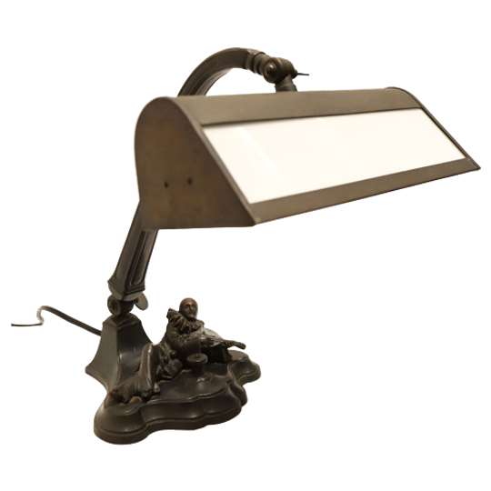 Antieke Art-deco Bureaulamp Met Pierrot/harlequin, Jaren '20 1