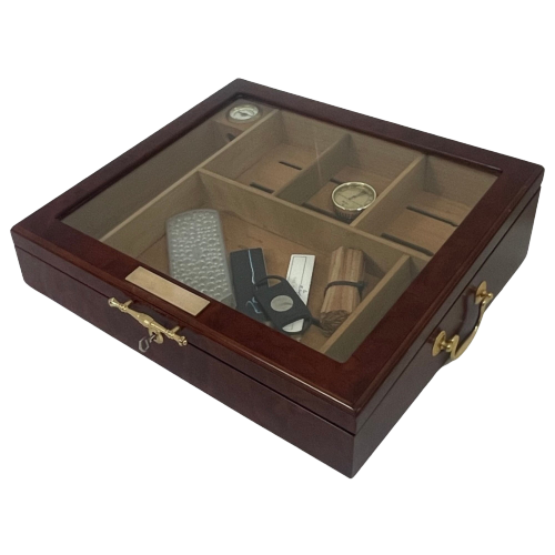 Vintage - Rosewood And Brass - Humidor For Cigars Including A Lot Of Accessories - Great Git!