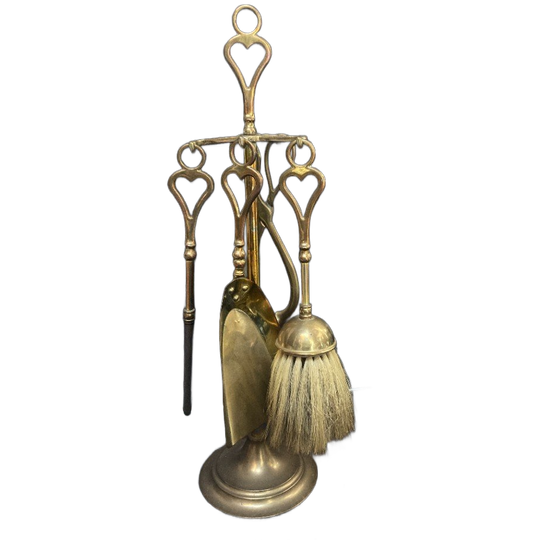 Massief Messing Set / Haardstel Voor De Open Haard / Houtkachel, 47 Cm Hoog 1