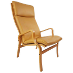 Vintage Fauteuil Mosterd Geel Leer Leather Chair Ostergaard thumbnail 1