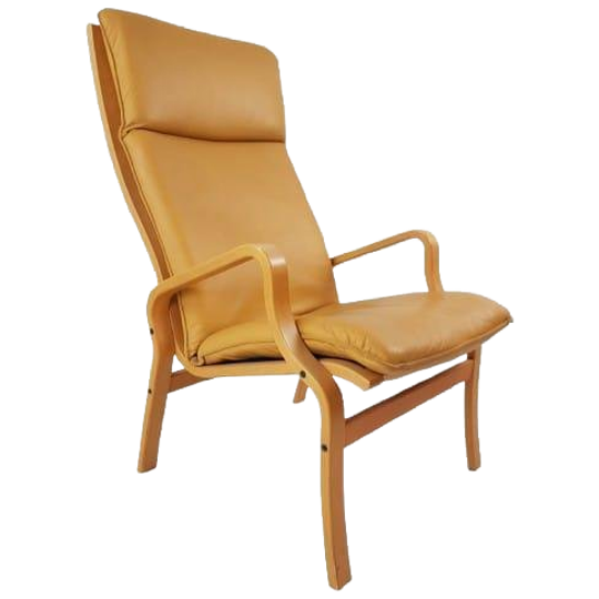 Vintage Fauteuil Mosterd Geel Leer Leather Chair Ostergaard 1