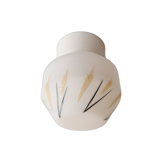 Vintage Plafonniere Melkglas Met Beige En Zwart, Jaren '50. 1