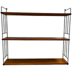 Vintage Wandrek Met 3 Houten Planken En Draadstaal Dragers thumbnail 1