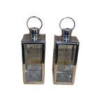 Windlichten Van Rvs Met Glas Set Van 2 thumbnail 1