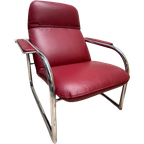 Vintage- Jaren '80 Fauteuil In Italiaans Rood Leer thumbnail 1