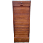 Eiken Rolluik Archiefkast Met Originele Schuifbakken, 113 Cm Hoog thumbnail 1