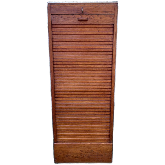 Eiken Rolluik Archiefkast Met Originele Schuifbakken, 113 Cm Hoog 1