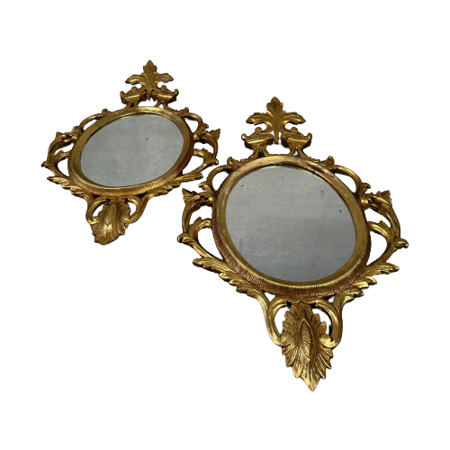 2X Antieke Spiegels – Hout En Bladgoud