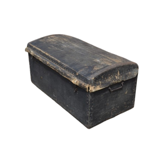 Antieke Koffer Hout Met Oud Linnen Bekleed 1