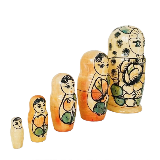Vintage Russische Nestpoppen Matroesjka Set Russian Doll Handbeschilderd 1960’s 1