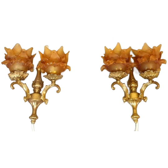 Set Van 2 Antieke Frans Louis Xv Stijl Wandlampen 1