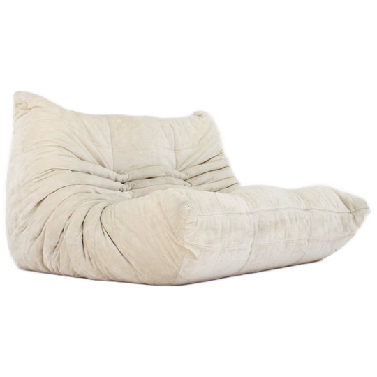 Vintage Togo 2 Zits Sofa Beige Velours Ligne Roset Michel Ducaroy 1980s 1