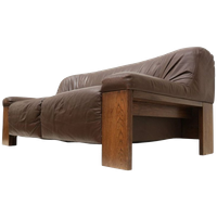 Brutalist 2-zits Leren Bank – Bruin Leer Met Wengé Houten Frame