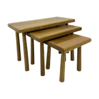 Set Of Nesting Tables Solid Oak Wood Brutalist , 1970S