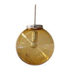 Vintage Hanglamp Messing Goudgeel Bol Glas thumbnail 1