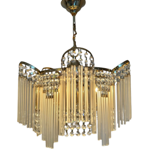 Vintage Kroonluchter Hanglamp Staafjes Kristal Art Deco Stijl