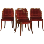 Unieke Set Van 4 Originele Art Deco “wolken” Eetkamerstoelen Met Luxe Rode Bekleding thumbnail 1