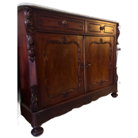 Antiek Mahonie Kast Met Marmer Bovenblad, 2 Deuren 2 Lades, Binnenplank