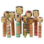 Lot Van 12 Grote Kokeshi Poppen Naruko Handgeschilderd Hout Japan thumbnail 1