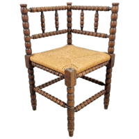 Vintage Bobbin Eiken Hout Hoekstoel Biezen ’50 Mid Century